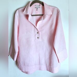 NEW HINSON WU Aileen 3/4 sleeve luxe linen top Pink RARE Mother Of Pearl Buttons